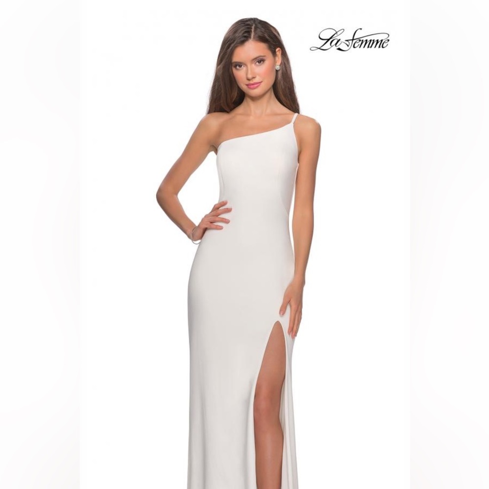 La Femme 28176 One Shoulder Jersey Gown
